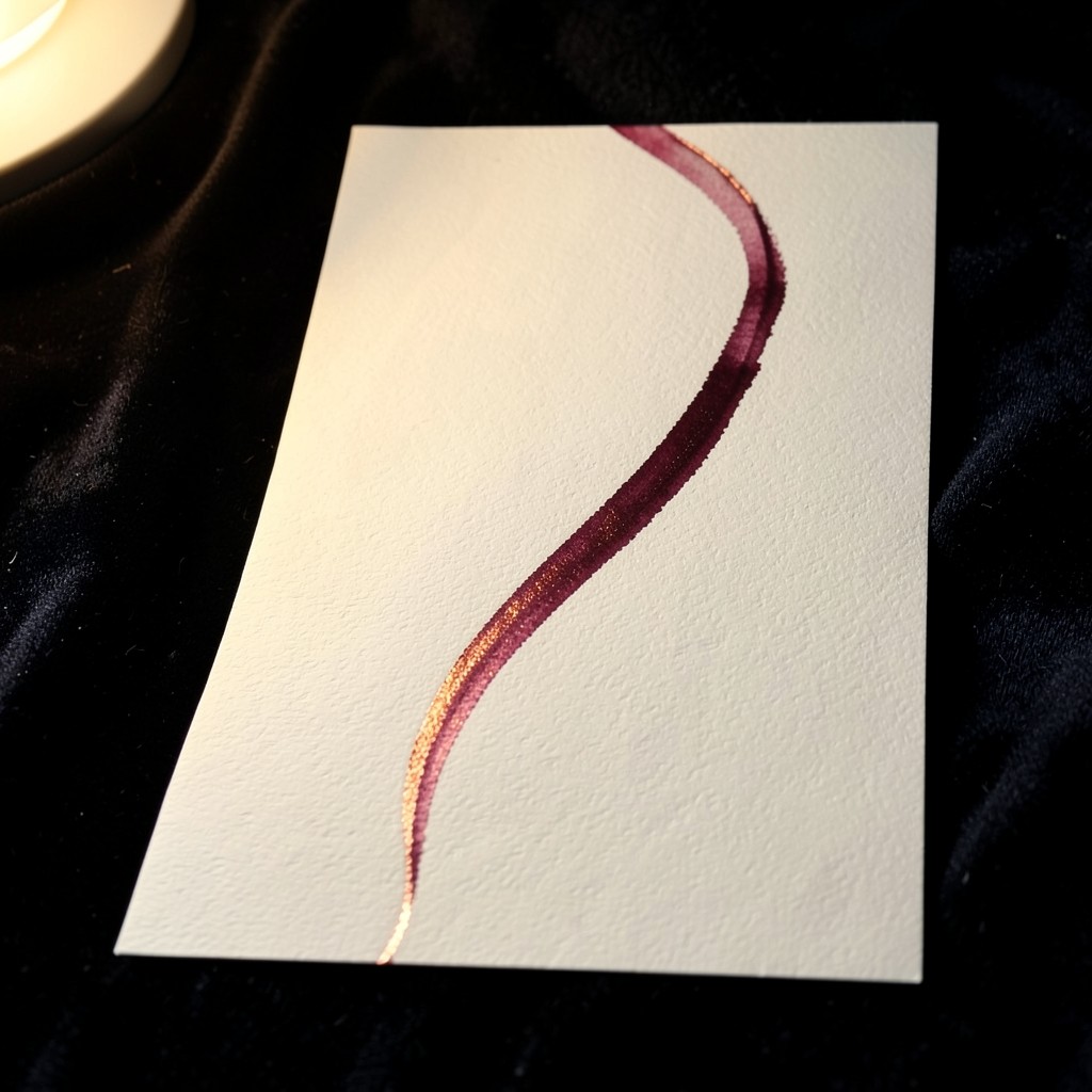 A long ink curve on ivory paper with a copper thread along its first stretch